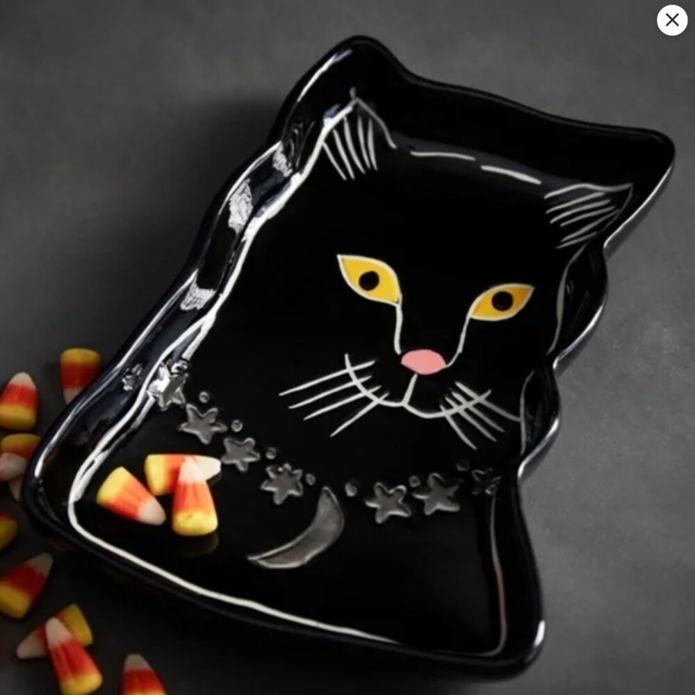 Anthropologie Francesca Kaye Black Magic Cat Dessert Plate